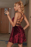 Velvet A-line Lace-up Back Cocktail Party Kjole