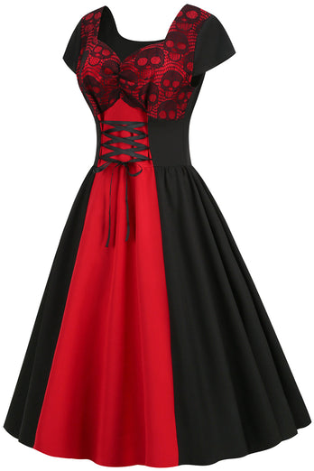 Sort og rød Halloween Vintage kjole fra 1950'erne