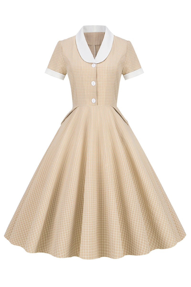 Indlæs billede til gallerivisning A Line V Neck Blush Vintage kjole med knap
