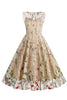 Indlæs billede til gallerivisning Let Khaki broderi Vintage 1950&#39;er kjole