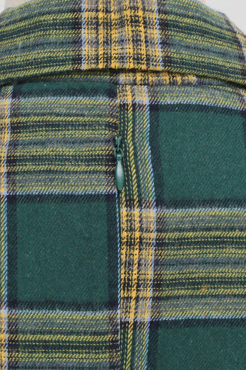 V Hals Grøn Gitter Vintage Kjole med 3/4 Ærmer