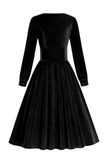Sorte lange ærmer Fløjl Vintage kjole