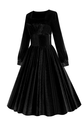Sorte lange ærmer Fløjl Vintage kjole