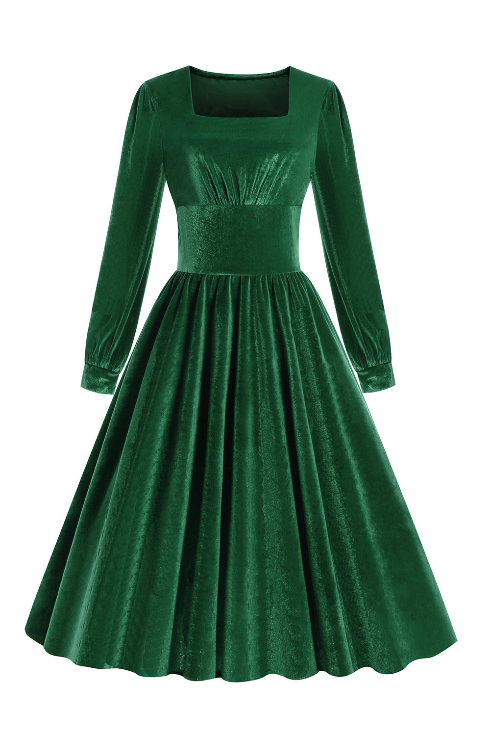 Grøn A-line fløjl vintage kjole