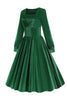 Indlæs billede til gallerivisning Grøn A-line fløjl vintage kjole