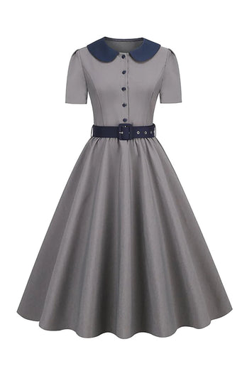 Peter Pan krave grå 1950'er kjole med bælte