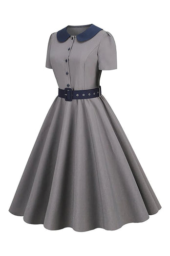 Peter Pan krave grå 1950'er kjole med bælte