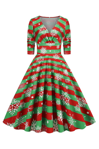 Grøn jule V-hals VIntage kjole