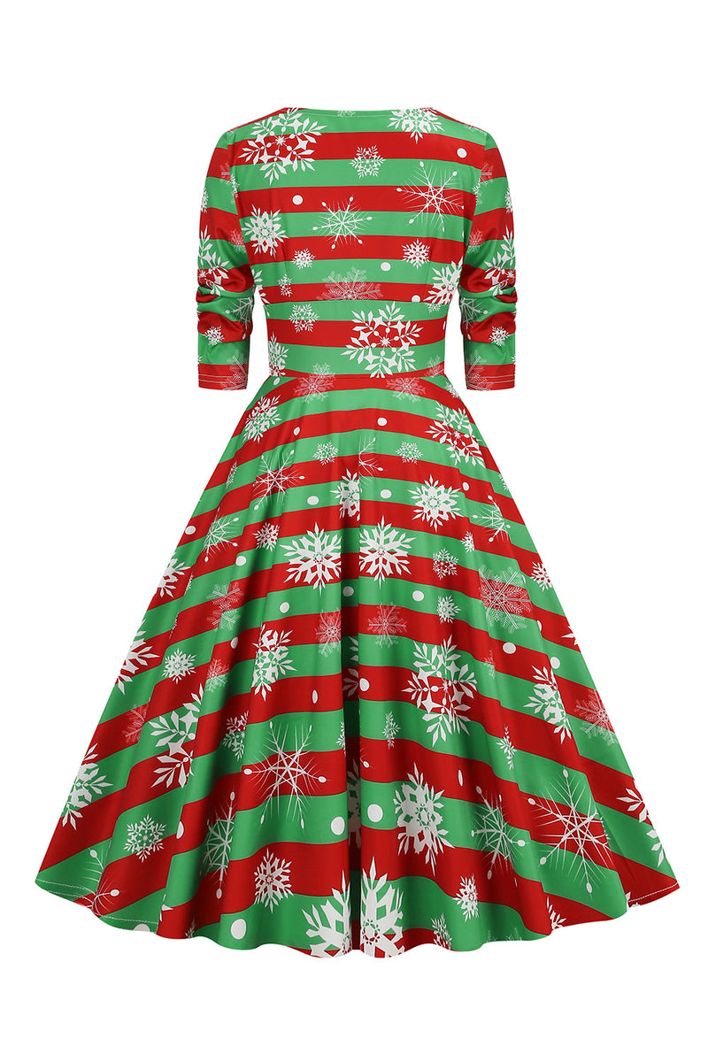 Indlæs billede til gallerivisning Grøn jule V-hals VIntage kjole