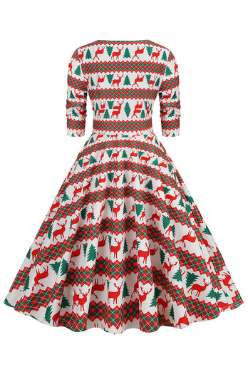 Grøn jule V-hals VIntage kjole