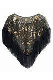 Sequined Black Golden 1920'erne Cape med frynser