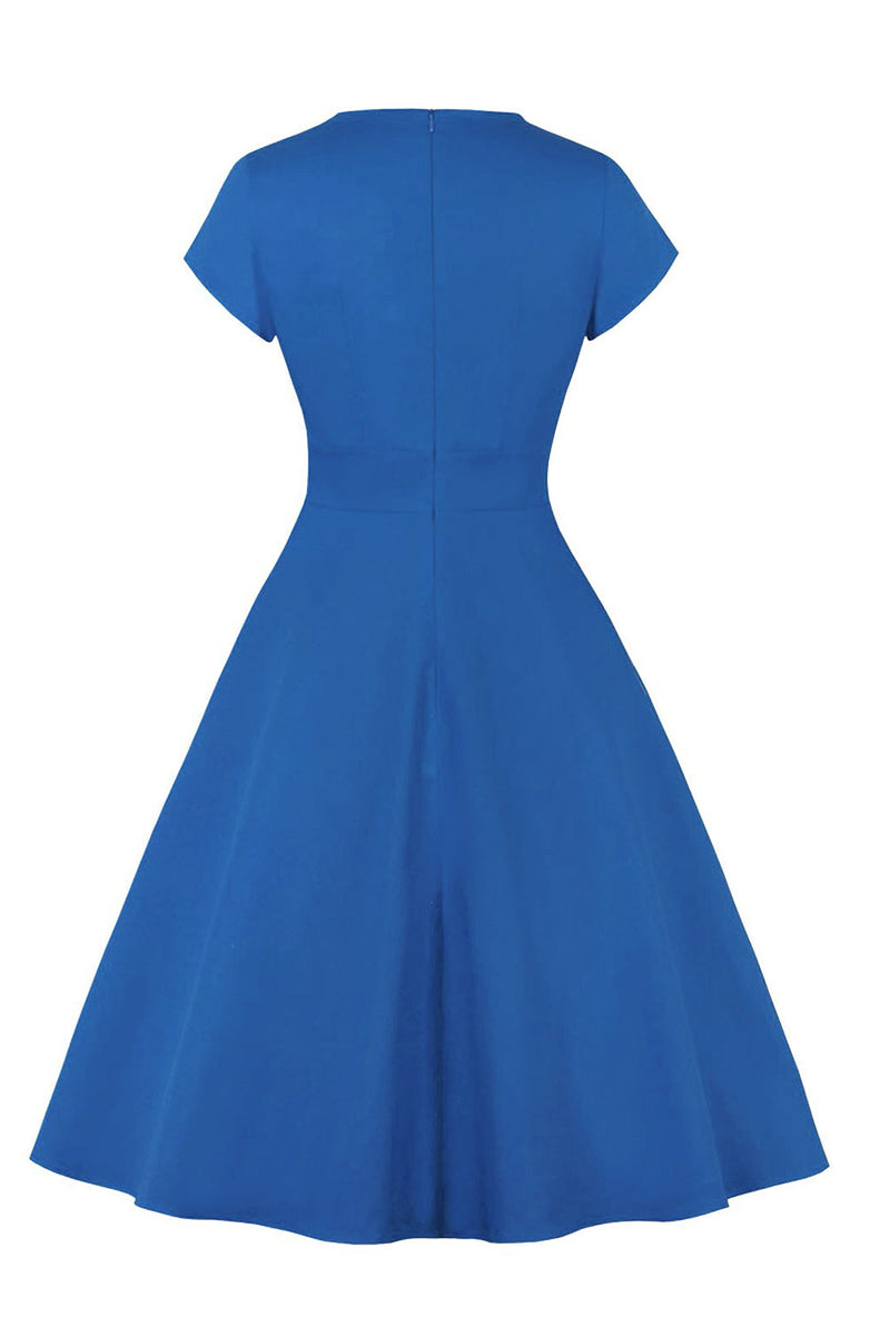 Indlæs billede til gallerivisning Juvelblå kjole fra 1950&#39;erne med nøglehul