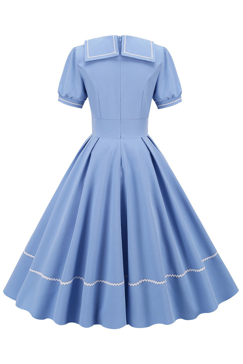 Indlæs billede til gallerivisning Retro Style Blå 1950&#39;er kjole med korte ærmer