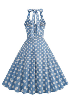 Hepburn Style Polka Dots Blå 1950'er kjole