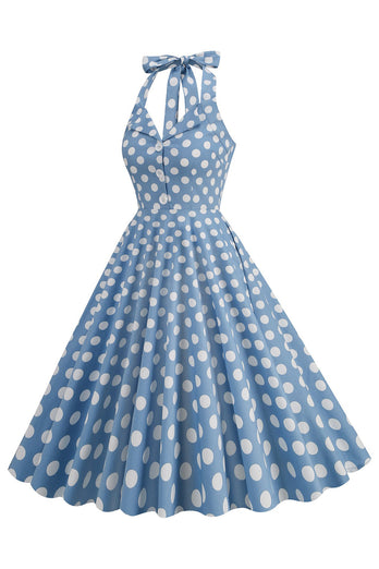 Hepburn Style Polka Dots Blå 1950'er kjole