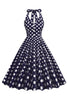 Indlæs billede til gallerivisning Hepburn Style Polka Dots Blå 1950&#39;er kjole