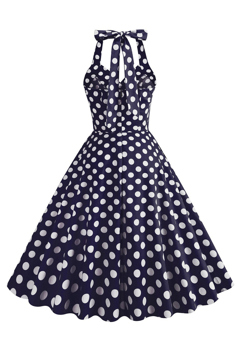 Indlæs billede til gallerivisning Hepburn Style Polka Dots Blå 1950&#39;er kjole