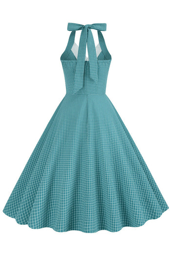 Retro stil halter hals gul 1950'erne kjole med knap
