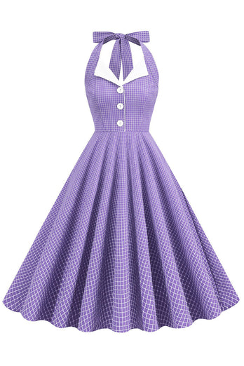 Retro Style Halter Hals Grøn 1950'er kjole med knap