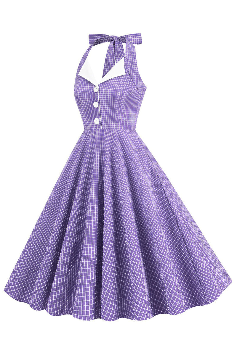 Indlæs billede til gallerivisning Retro Style Halter Hals Grøn 1950&#39;er kjole med knap