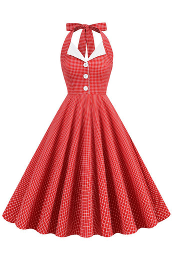 Retro stil halter hals gul 1950'erne kjole med knap