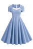 Indlæs billede til gallerivisning Blåstribet vintage kjole med korte ærmer