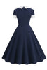 Indlæs billede til gallerivisning Jewel Neck Navy 1950&#39;erne kjole med Bowknot