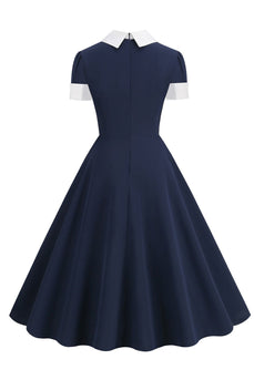 Jewel Neck Navy 1950'erne kjole med Bowknot