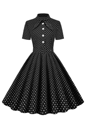 Sort prikker vintage kjole med korte ærmer