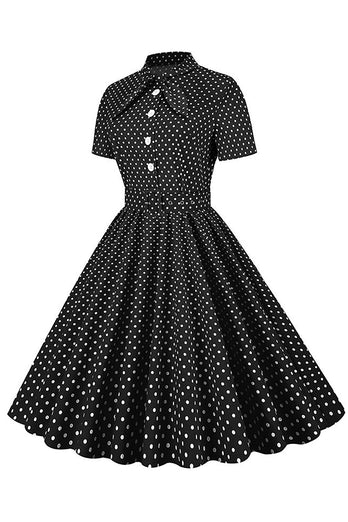 Sort prikker vintage kjole med korte ærmer