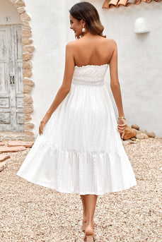 Hvid te længde stropløs graduacion kjole