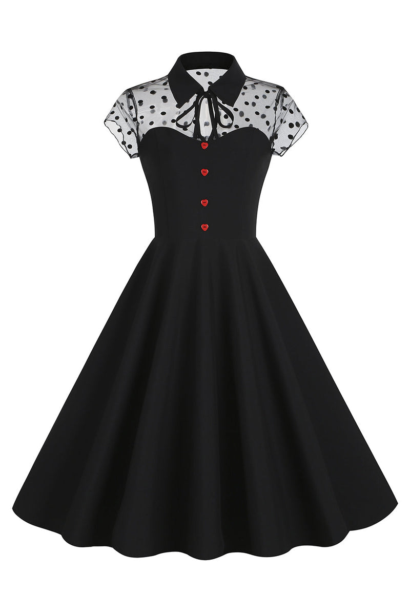 Indlæs billede til gallerivisning Hepburn Style sort vintage kjole med korte ærmer