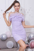 Indlæs billede til gallerivisning Lavendel stropløs cocktailkjole med flæser