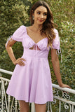 A Line Sweetheart Light Purple Graduation Dress med nøglehul