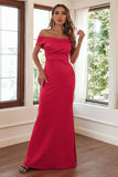 Off the Shoulder Red Sheath Lang formel kjole