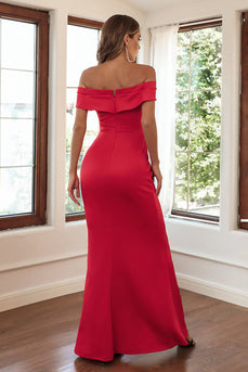 Off the Shoulder Red Sheath Lang formel kjole