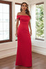 Indlæs billede til gallerivisning Off the Shoulder Red Sheath Lang formel kjole