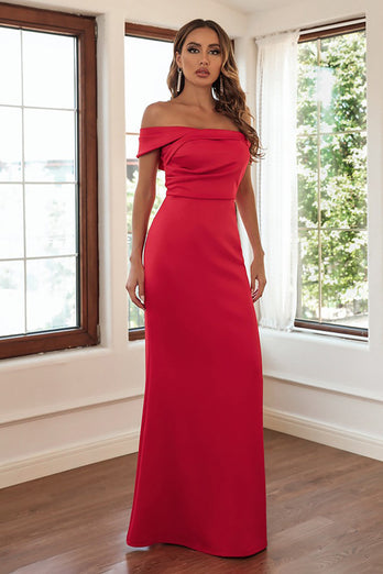 Off the Shoulder Red Sheath Lang formel kjole