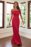 Off the Shoulder Red Sheath Lang formel kjole