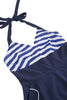 Indlæs billede til gallerivisning Halter Stripe Blue Swing Retro Kjole med lommer
