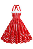 Red Halter Polka Dots 1950'erne kjole