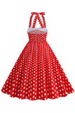 Red Halter Polka Dots 1950'erne kjole