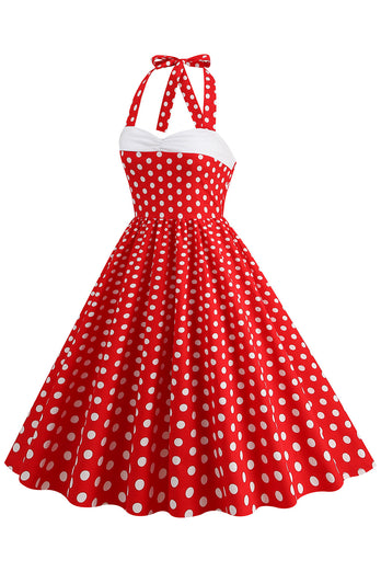 Red Halter Polka Dots 1950'erne kjole