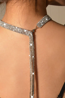 Sparkly sølv lang krystal krave halskæde