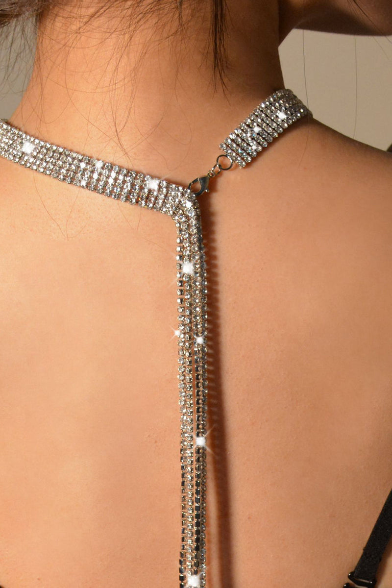 Indlæs billede til gallerivisning Sparkly sølv lang krystal krave halskæde