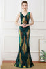 Indlæs billede til gallerivisning Mørkegrønne pailletter kappe lang kjole fra 1920&#39;erne