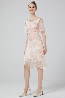 Blush pailletter 1920'erne kjole med frynser
