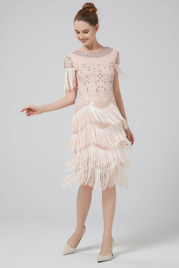 Blush pailletter 1920'erne kjole med frynser