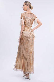 Goden Sheath Long 1920'erne kjole med frynser