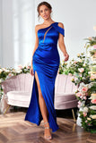 Havfrue One Shoulder Royal Blue Long Prom Dress med delt front